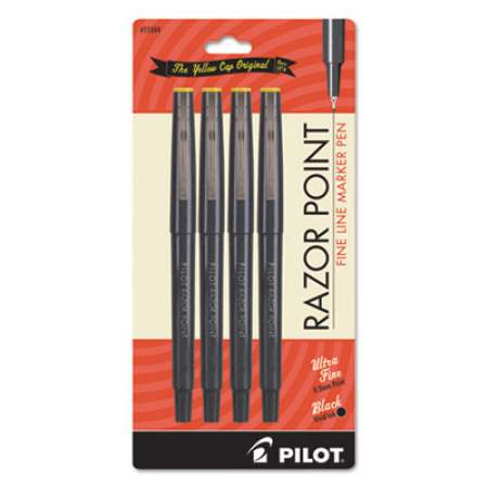 Pilot Razor Point Fine Line Porous Point Pen, Stick, Extra-Fine 0.3 mm, Black Ink, Black Barrel, 4/Pack (11044)