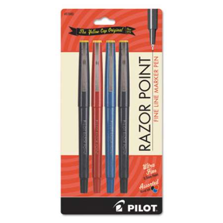 Pilot Razor Point Fine Line Porous Point Pen, Stick, Extra-Fine 0.3 mm, Assorted Ink and Barrel Colors, 4/Pack (11045)
