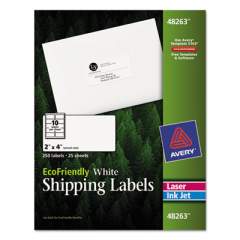 Avery EcoFriendly Mailing Labels, Inkjet/Laser Printers, 2 x 4, White, 10/Sheet, 25 Sheets/Pack (48263)