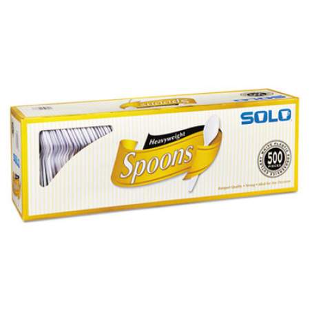 SOLO Cup Company Heavyweight Plastic Cutlery, Spoons, White, 6", 500/Carton (827272)
