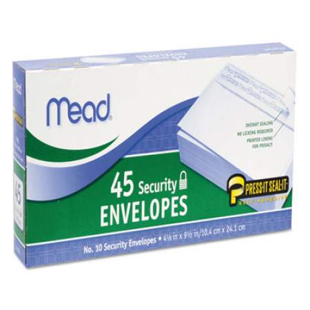 Mead Press-it Seal-it Self-Adhesive Security Envelope, #10, Monarch Flap, Self-Adhesive Closure, 4.25 x 9.5, White, 45/Box (75026)