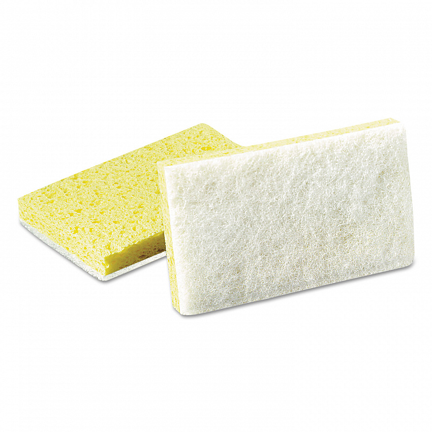 Light-Duty Scrubbing Sponge, #63, 3.6 x 6.1, 0.7" Thick, Yellow/White, 20/Carton (08251)