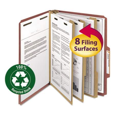 Smead 100% Recycled Pressboard Classification Folders, 3 Dividers, Letter Size, Red, 10/Box (14099)