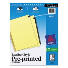 Avery Preprinted Black Leather Tab Dividers w/Gold Reinforced Edge, 31-Tab, Ltr (11352)