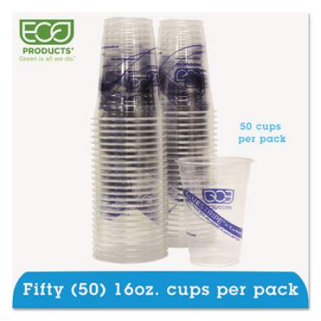 Eco-Products BlueStripe 25% Recycled Content Cold Cups Convenience Pack, 16 oz, Clear/Blue, 50/Pack (EPCR16PK)