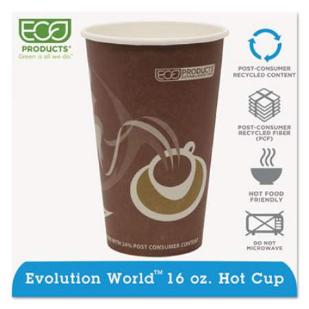 Eco-Products Evolution World 24% Recycled Content Hot Cups 16 oz, 50/Pack, 20 Packs/Carton (EPBRHC16EW)