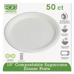 Eco-Products Renewable and Compostable Sugarcane Dinnerware, Plate, 10" dia, Natural White, 50/Pack, 10 Packs/Carton (EPP005PKCT)