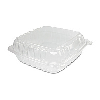 ClearSeal Hinged-Lid Plastic Containers, 9.3 x 8.8 x 3, Clear, Plastic, 100/Bag, 2 Bags/Carton (C95PST1)