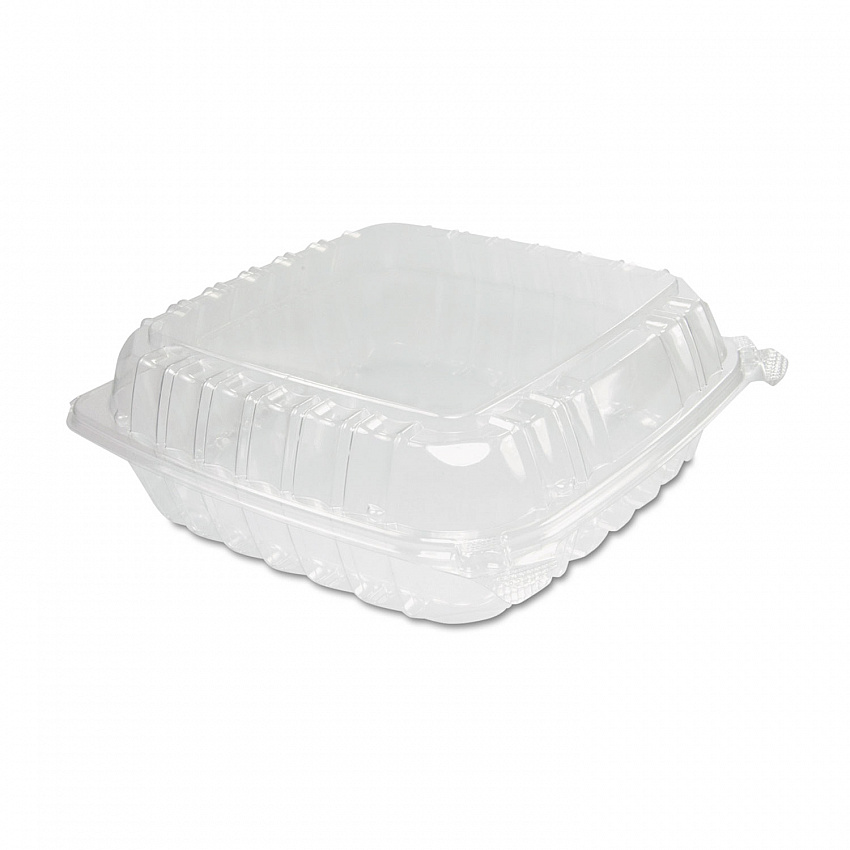 ClearSeal Hinged-Lid Plastic Containers, 9.3 x 8.8 x 3, Clear, Plastic, 100/Bag, 2 Bags/Carton (C95PST1)