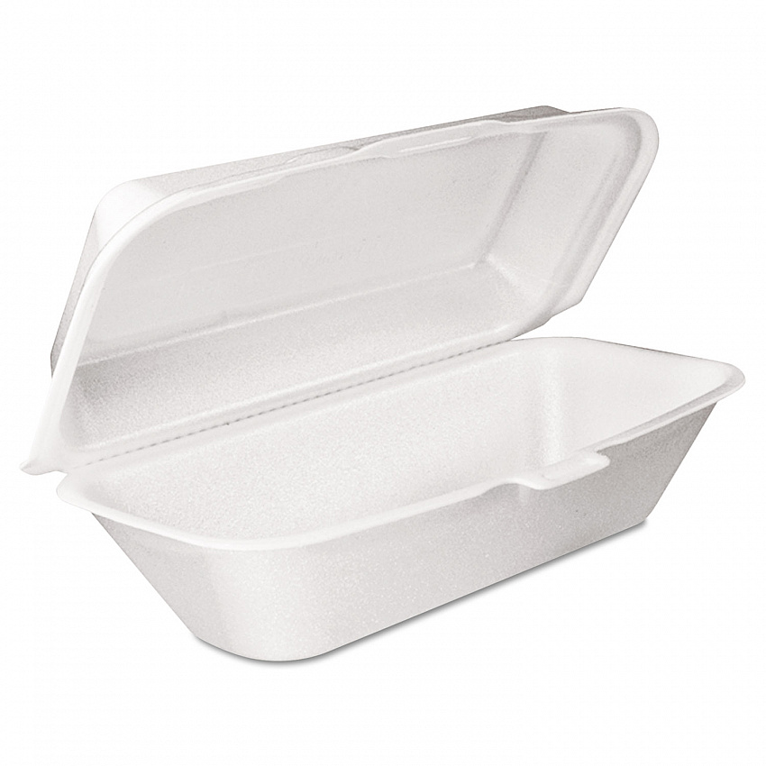 Foam Hinged Lid Container, Hoagie Container with Removable Lid, 5.3 x 9.8 x 3.3, White, 125/Bag, 4 Bags/Carton (99HT1R)