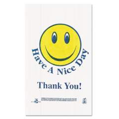 Barnes Paper Company Smiley Face Shopping Bags, 12.5 microns, 11.5" x 21", White, 900/Carton (T16SMILEY)