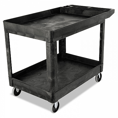 Heavy-Duty Utility Cart with Lipped Shelves, Plastic, 2 Shelves, 500 lb Capacity, 25.78