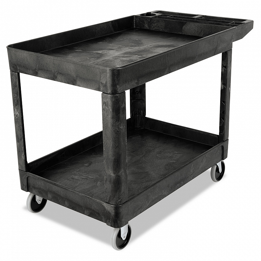 Heavy-Duty Utility Cart with Lipped Shelves, Plastic, 2 Shelves, 500 lb Capacity, 25.78" x 45.25" x 33.25", Black (452089BLA)