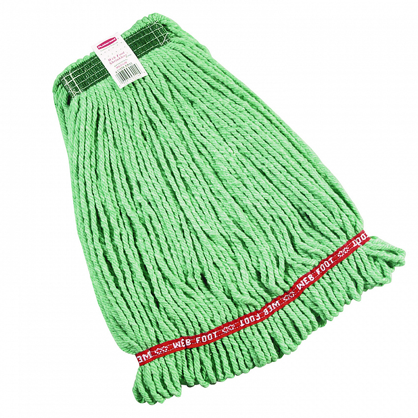 Web Foot Wet Mop Heads, Shrinkless, Cotton/Synthetic, Medium, Green (A212GRE)