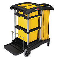 HYGEN Microfiber Healthcare Cleaning Cart, Plastic, 3 Shelves, 5 Bins, 22" x 48.25" x 44", Yellow/Black/Silver (9T73)