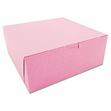 Pink One-Piece Non-Window Bakery Box, 10 x 10 x 4, Pink, Paper, 100/Carton (0873)