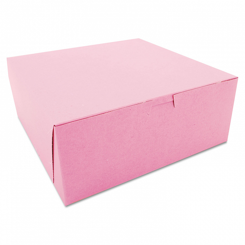 Pink One-Piece Non-Window Bakery Box, 10 x 10 x 4, Pink, Paper, 100/Carton (0873)