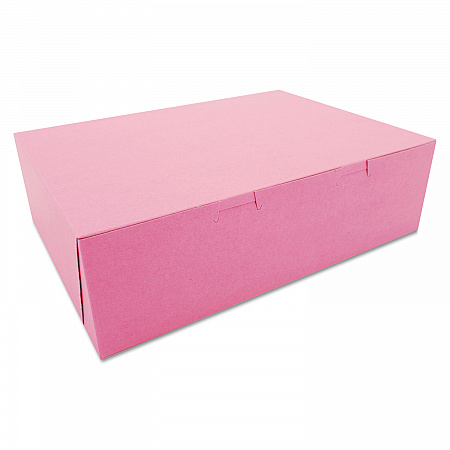 Pink One-Piece Non-Window Bakery Box, 14 x 10 x 4, Pink, Paper, 100/Carton (0890)
