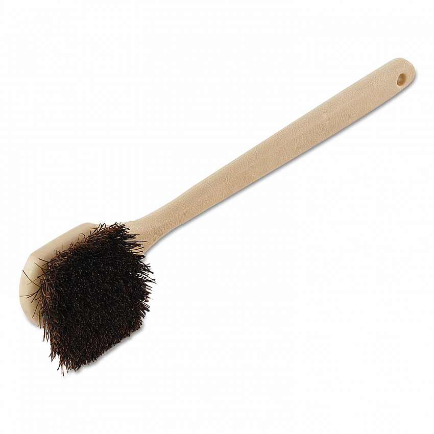 Utility Brush, Brown Palmyra Fiber Bristles, 5.5" Brush, 14.5" Tan Plastic Handle (4120)