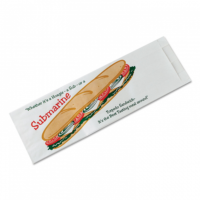 Sub Sandwich Bags, Submarine: Torpedo Sandwich Icon Labeling, 4.5" x 2" x 14", White/Red/Green, 1,000/Carton (300435)
