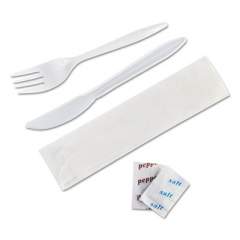 GEN Wrapped Cutlery Kit, 6.25", Fork/Knife/Napkin/Salt/Pepper, Polypropylene, White, 250/Carton (7KITMW)