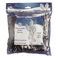 Reflections Heavyweight Plastic Utensils, Spoon, Silver, 40/Pack (REF320SPPK)