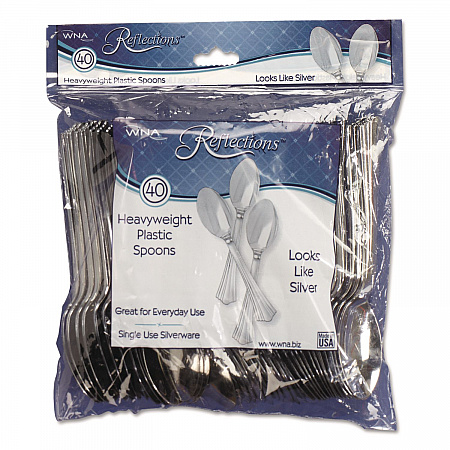 Reflections Heavyweight Plastic Utensils, Spoon, Silver, 40/Pack (REF320SPPK)