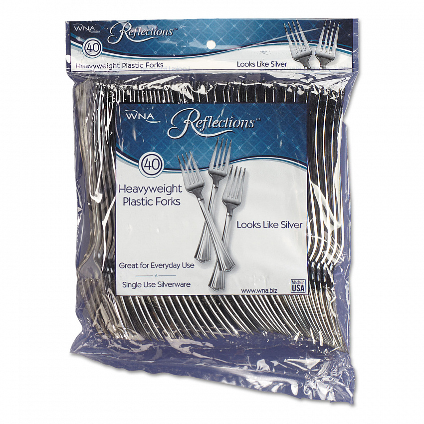 Reflections Heavyweight Plastic Utensils, Fork, Silver, 40/Pack (REF320FKPK)