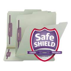 Smead Recycled Pressboard Folders w/Two SafeSHIELD Fasteners, 2/5-Cut Tab, Right of Center, 1" Exp, Letter Size, Gray-Green, 25/Box (14980)