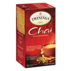 TWININGS Tea Bags, Chai, 1.76 oz, 25/Box (09185)