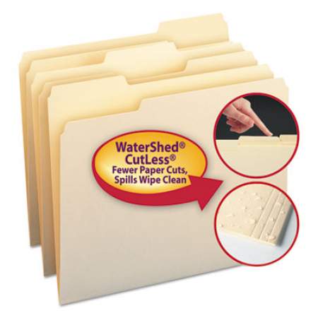 Smead WaterShed/CutLess File Folders, 1/3-Cut Tabs, Letter Size, Manila, 100/Box (10343)