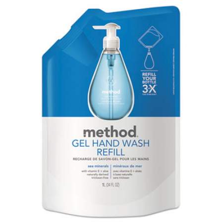 Method Gel Hand Wash Refill, Sea Minerals, 34 oz Pouch, 6/Carton (00653CT)