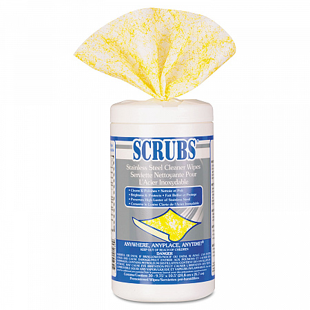 Stainless Steel Cleaner Towels, 1-Ply, 9.75 x 10.5, Lemon Scent, 30/Canister (91930)