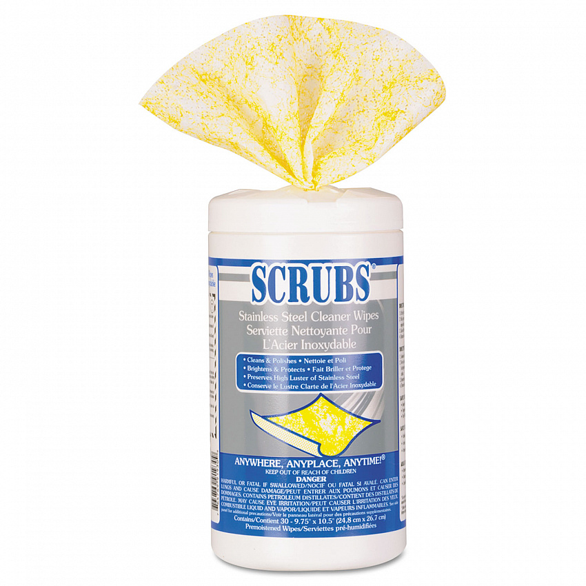 Stainless Steel Cleaner Towels, 1-Ply, 9.75 x 10.5, Lemon Scent, 30/Canister (91930)