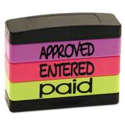 Trodat Interlocking Stack Stamp, APPROVED, ENTERED, PAID, 1.81" x 0.63", Assorted Fluorescent Ink (8802)