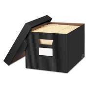 Bankers Box STOR/FILE Decorative Medium-Duty Storage Box, Letter/Legal Files, 12.5" x 16.25" x 10.25", Black/Gray Pinstripe Design, 4/CT (0029803)