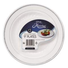 WNA Masterpiece Plastic Plates, 9" dia, White/Silver, 10/Pack, 12 Packs/Carton (RSM91210WS)