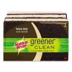 Scotch-Brite Greener Clean Heavy-Duty Scrub Sponge, 4.5 x 2.7, 0.6" Thick, Light Brown, 3/Pack (87033)