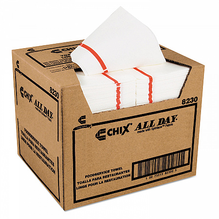 Chicopee All Day Foodservice Towels, 1-Ply, 12.25 x 21, White/Red Stripe, 200/Carton (8230)