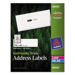 Avery EcoFriendly Mailing Labels, Inkjet/Laser Printers, 1.33 x 4, White, 14/Sheet, 100 Sheets/Pack (48462)