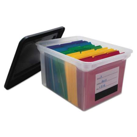 Innovative Storage Designs File Tote with Contents Label, Letter/Legal Files, 17.75" x 14" x 10.25", Clear/Black (55802)