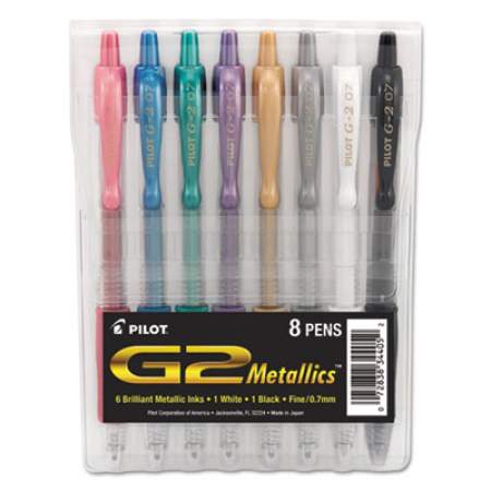 Pilot G2 Metallics Gel Pen, Retractable, Fine 0.7 mm, Assorted Ink and Barrel Colors, 8/Pack (34405)