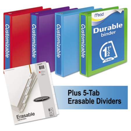 Mead Durable D-Ring View Binder Plus Pack, 3 Rings, 1.5" Capacity, 11 x 8.5, Assorted, 4/Carton (66534AU)