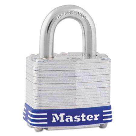 Master Lock Four-Pin Tumbler Lock, Laminated Steel Body, 1 9/16" Wide, Silver/Blue, Two Keys (3D)