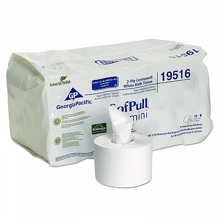 SofPull Mini Centerpull Bath Tissue, Septic Safe, 2-Ply, White, 500 Sheets/Roll, 16 Rolls/Carton (19516)