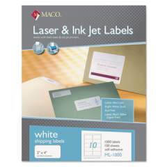 MACO Cover-All Opaque Laser/Inkjet Shipping Labels, Inkjet/Laser Printers, 2 x 4, White, 10 Labels/Sheet, 100 Sheets/Box (ML1000)