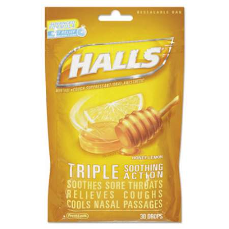 HALLS Triple Action Cough Drops, Honey-Lemon, 30/Bag, 12 Bags/Box (28694)