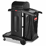 Executive High Security Janitorial Cleaning Cart, Plastic, 4 Shelves, 1 Bin, 23.1" x 39.6" x 27.5", Black (1861427)