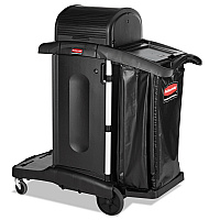 Executive High Security Janitorial Cleaning Cart, Plastic, 4 Shelves, 1 Bin, 23.1" x 39.6" x 27.5", Black (1861427)