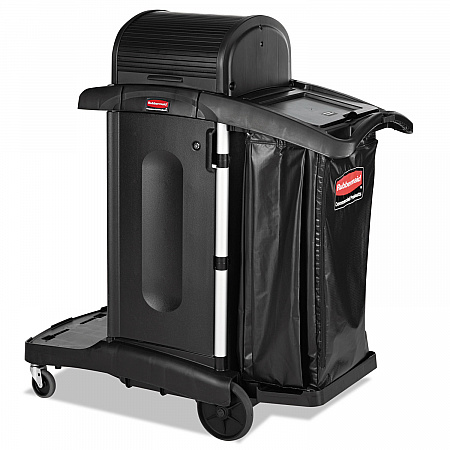 Executive High Security Janitorial Cleaning Cart, Plastic, 4 Shelves, 1 Bin, 23.1
